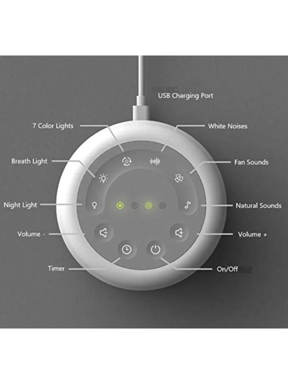 Portable Sleep Sound Machine with 24 Soothing Sounds, 7 Color Lights & Timer
